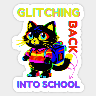 Back To School Glitch Cat Sticker